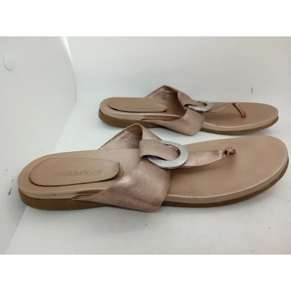 Aerosoles Sandals Vegan T-Strap Thong Flat Sz 7.5 Copper Disco Night